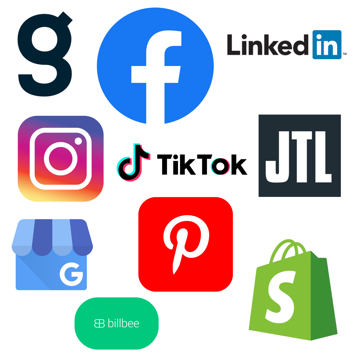 LOGO Eine Ansammlung von Icons aus der Social-Media Branche.